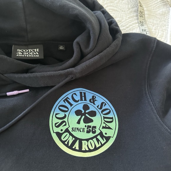 Scotch & Soda Hoodie XL Black Freedom Seeker Rainbow Graphic Organic Cotton - Picture 8 of 10